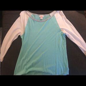 Small Mossimo Cream & Teal Henley 3/4 Sleeve